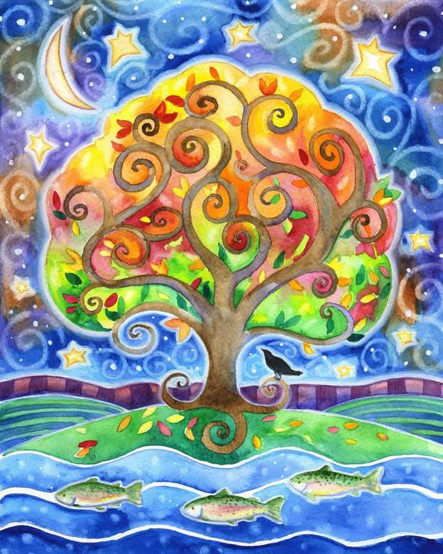 Drzewo cztery pory roku i cztery żywioły puzzle online