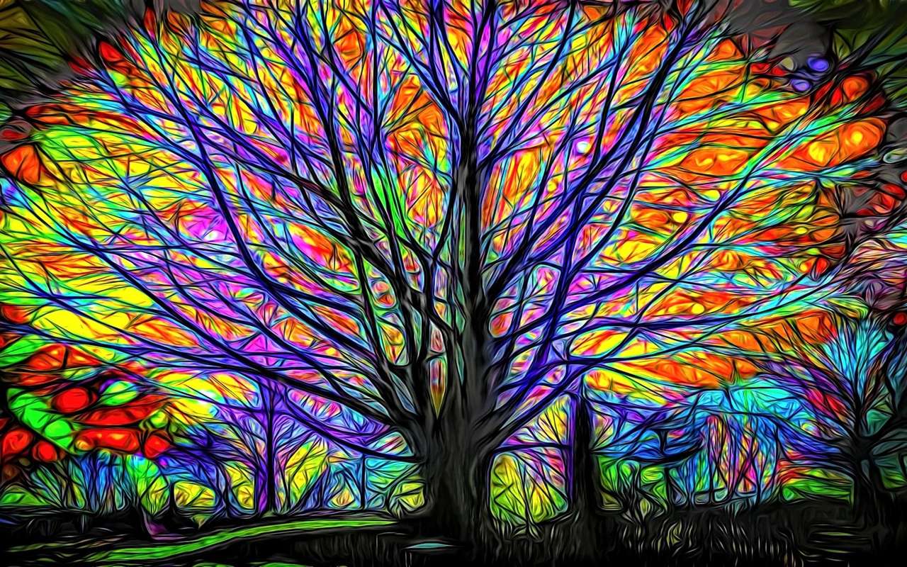Malowanie kolorowych świecących drzew puzzle online