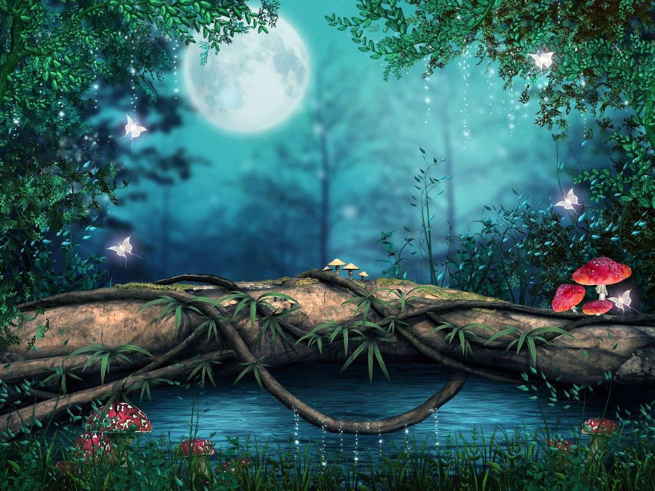 Bajkowy las w pełni księżyca puzzle online