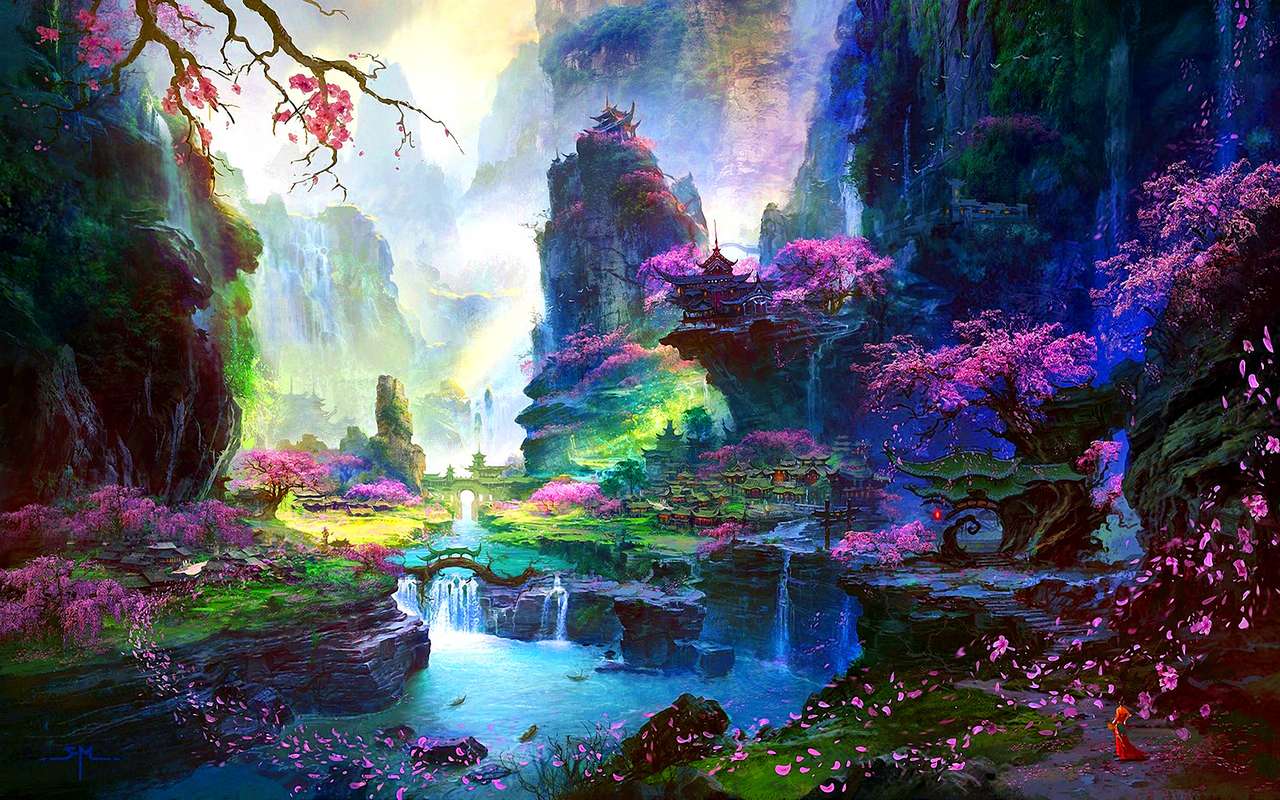 Kolorowy bajkowy krajobraz puzzle online