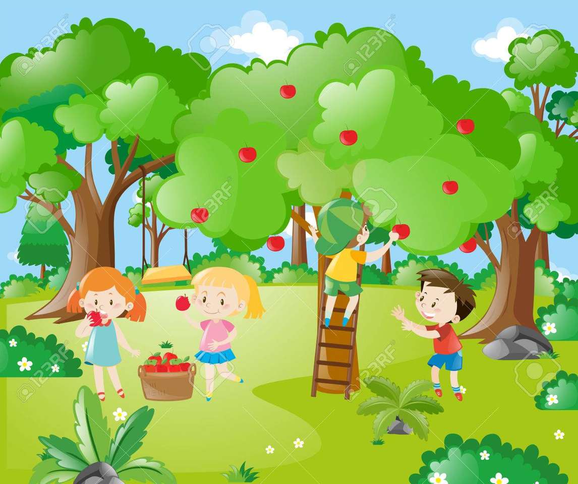 Dzieci zbierają jabłka puzzle online