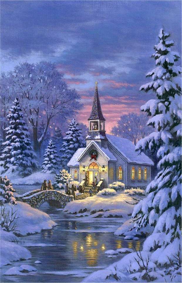 Zimowy krajobraz jodły kościół puzzle online