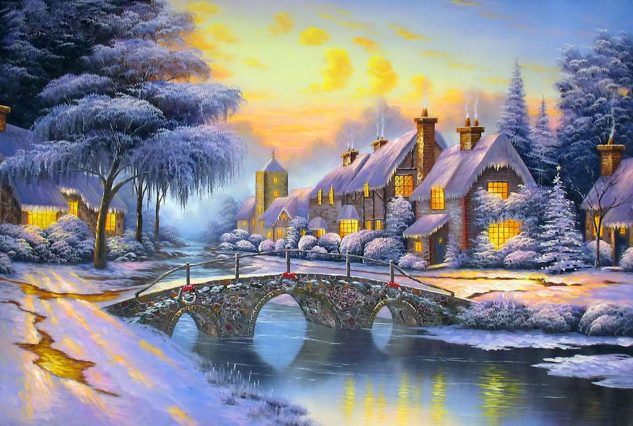 Wieś w zimowy krajobraz puzzle online
