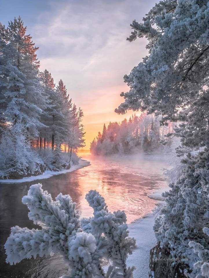 Zimowy krajobraz nad rzeką puzzle online