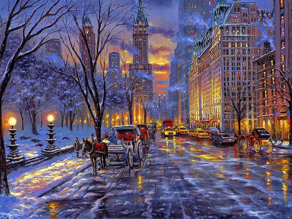 Zima w Nowym Jorku wieczorem puzzle online