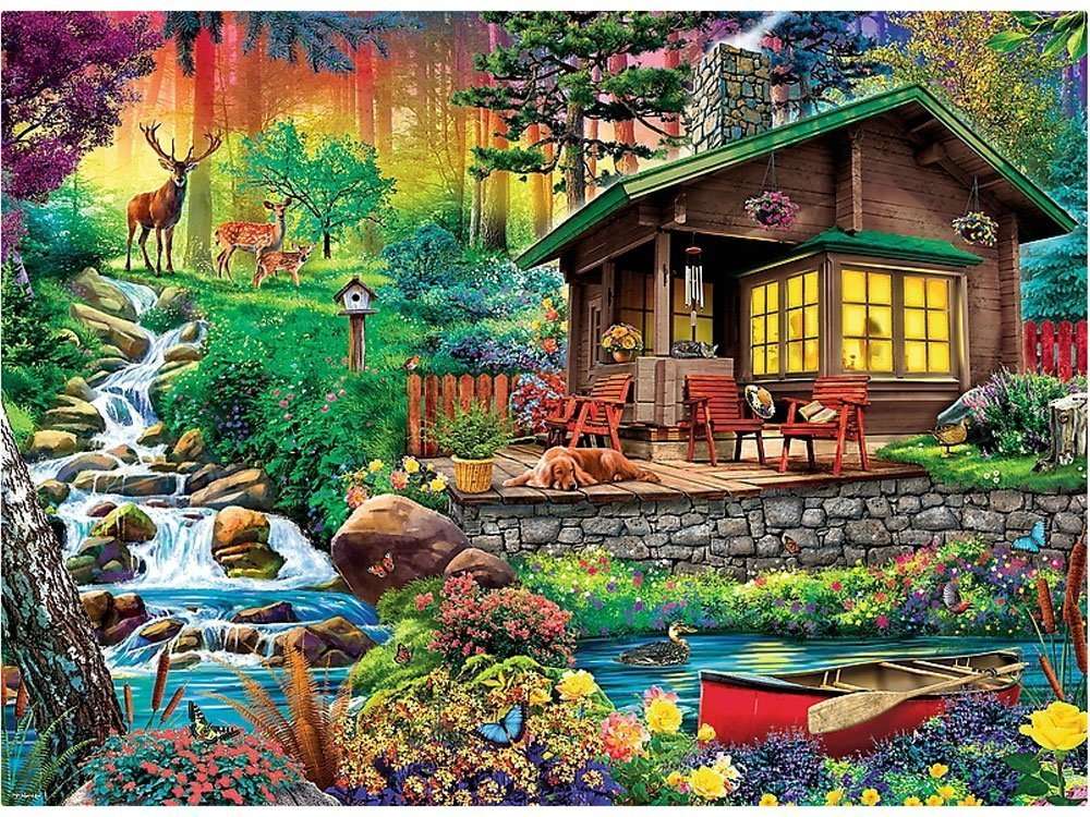 chata w lesie nad strumykiem puzzle online