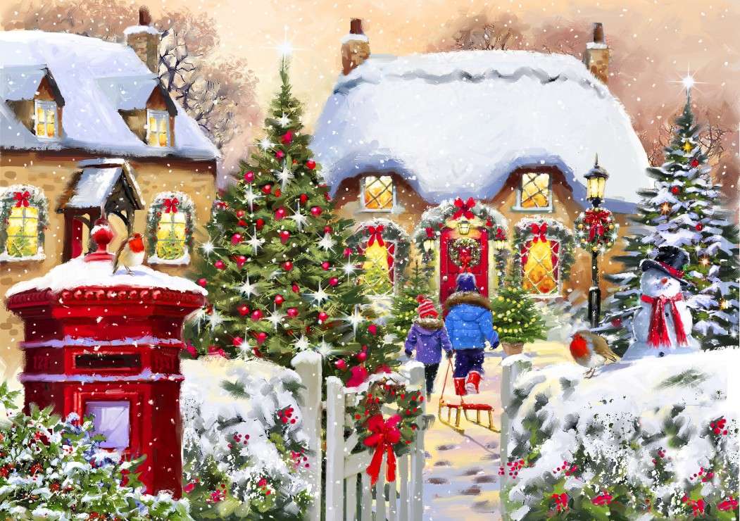 Winter Scene 1000 Piece Jigsaw Puzzle Snow Covered Christmas Trees 27"x19" 