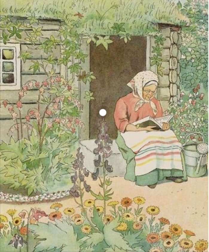babička si čte na zápraží puzzle online