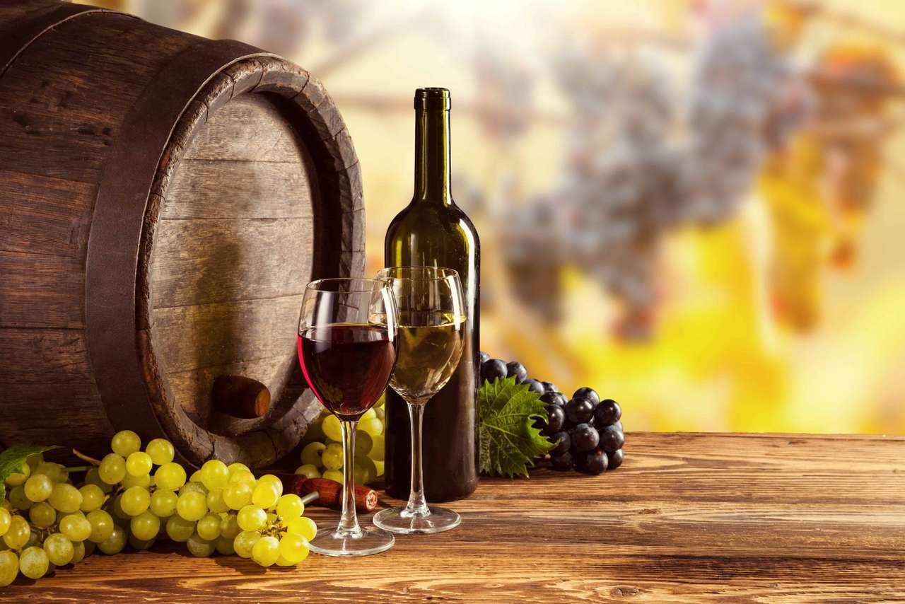 Beczka wina i winogron puzzle online