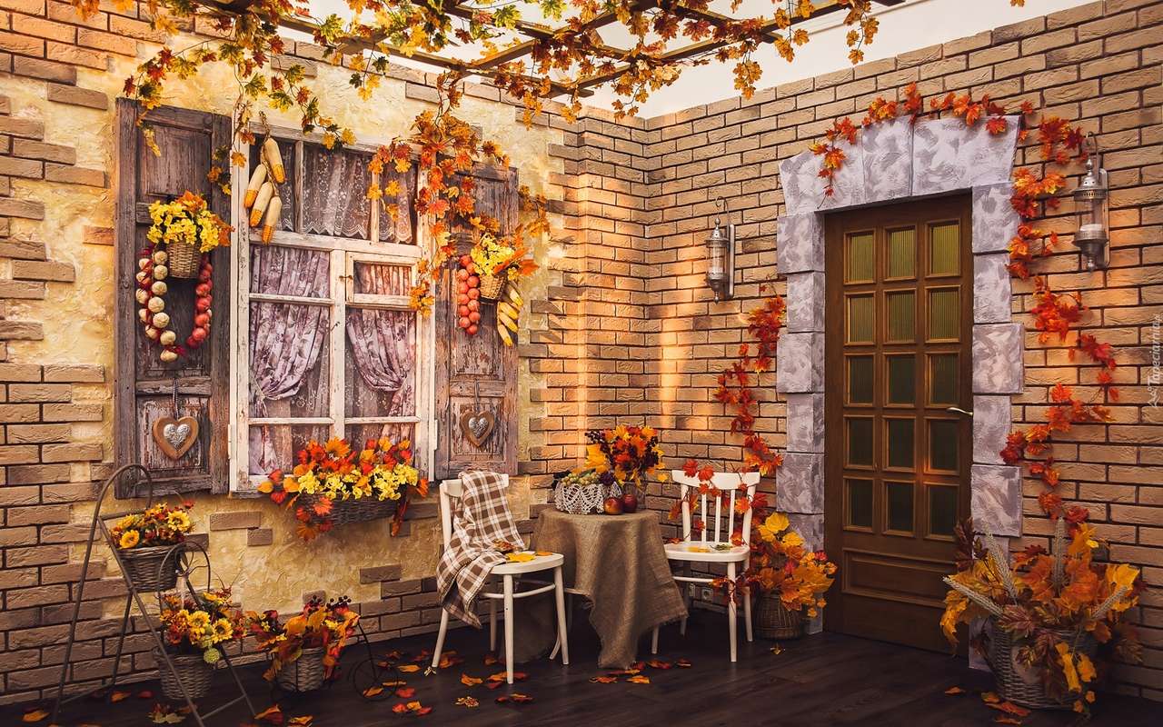 A cottage in autumn wonderful decorations jigsaw puzzle