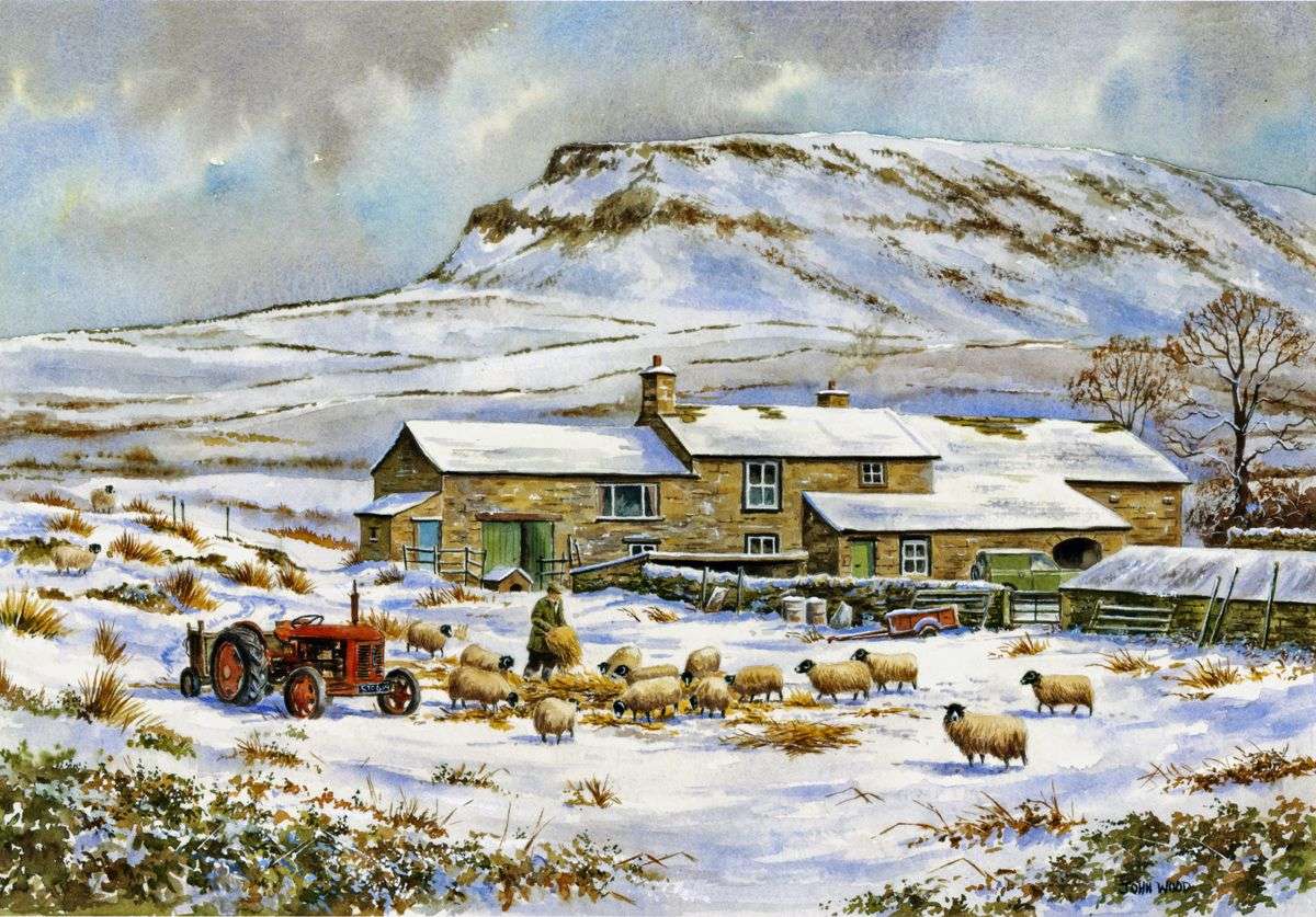 Zimowy krajobraz zagroda z owiec puzzle online