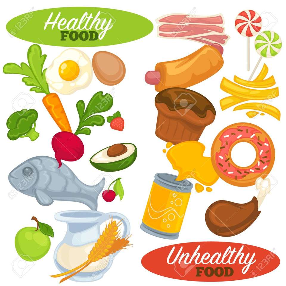 Alimentos saudáveis ​​e não saudáveis quebra-cabeça