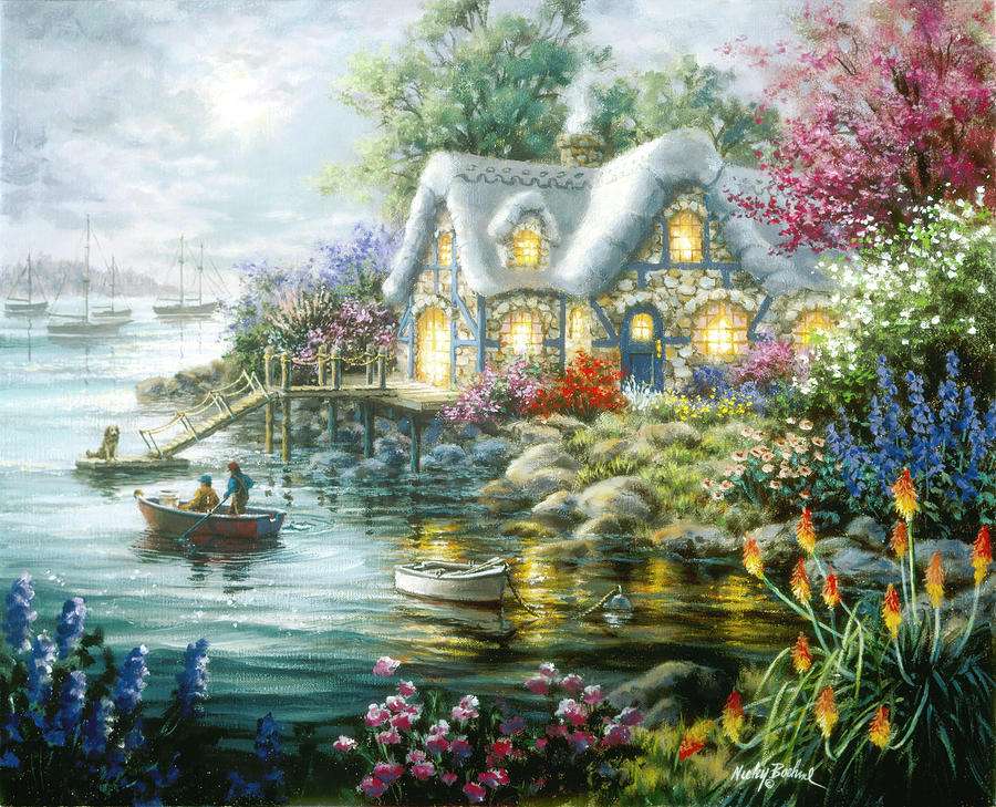 Malowanie domu na wodzie z łodziami puzzle online