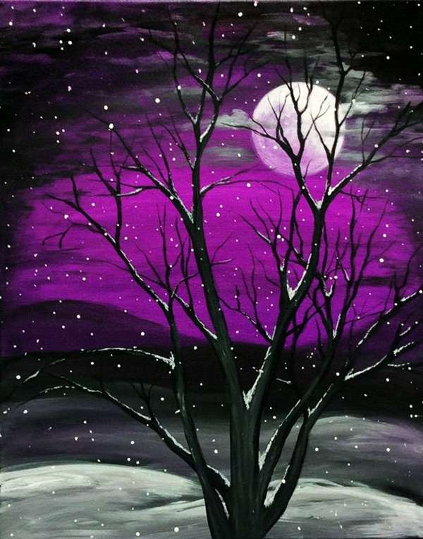 Malowanie drzewa w zimowym księżycu puzzle online