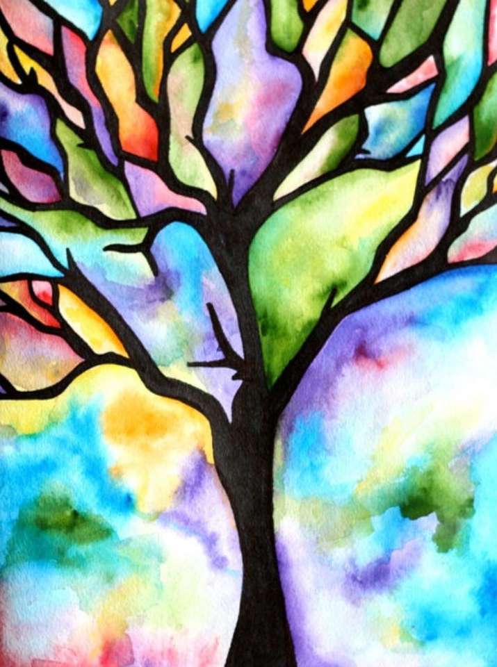 Malowanie drzewa na wiele kolorów puzzle online