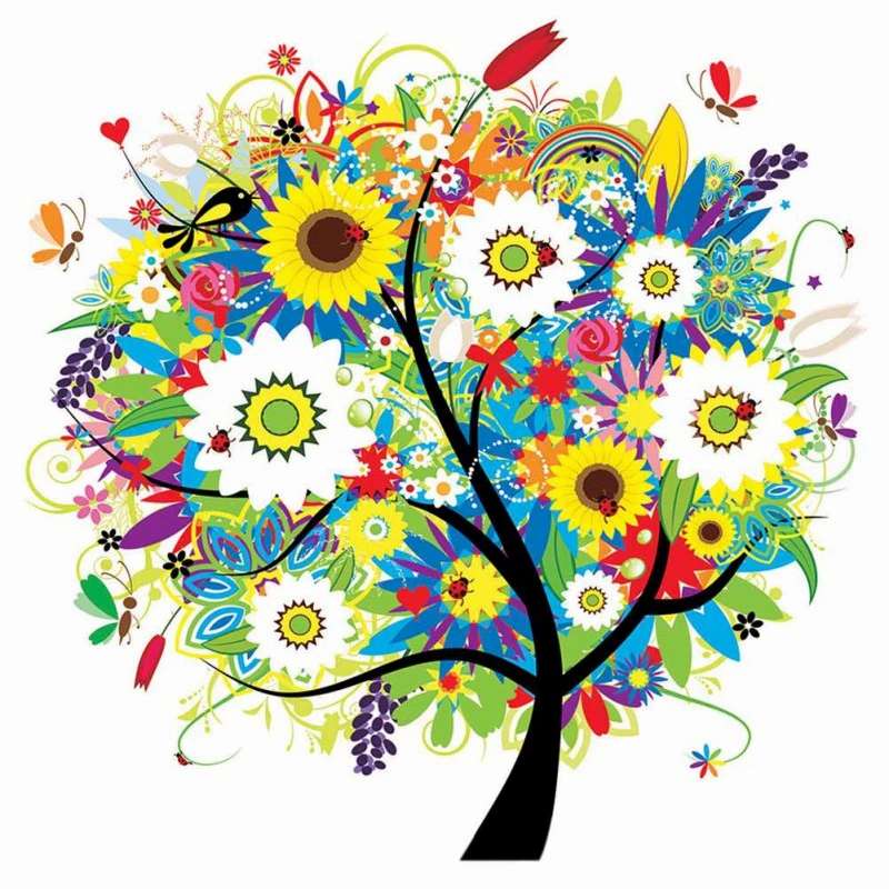 Malowanie drzewa z kwiatami na wiele kolorów puzzle online