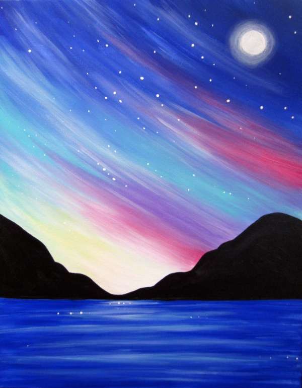 Malowanie nocnego nieba nad morzem puzzle online