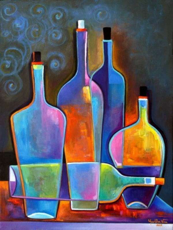 Malowanie kolorowych szklanych butelek puzzle online
