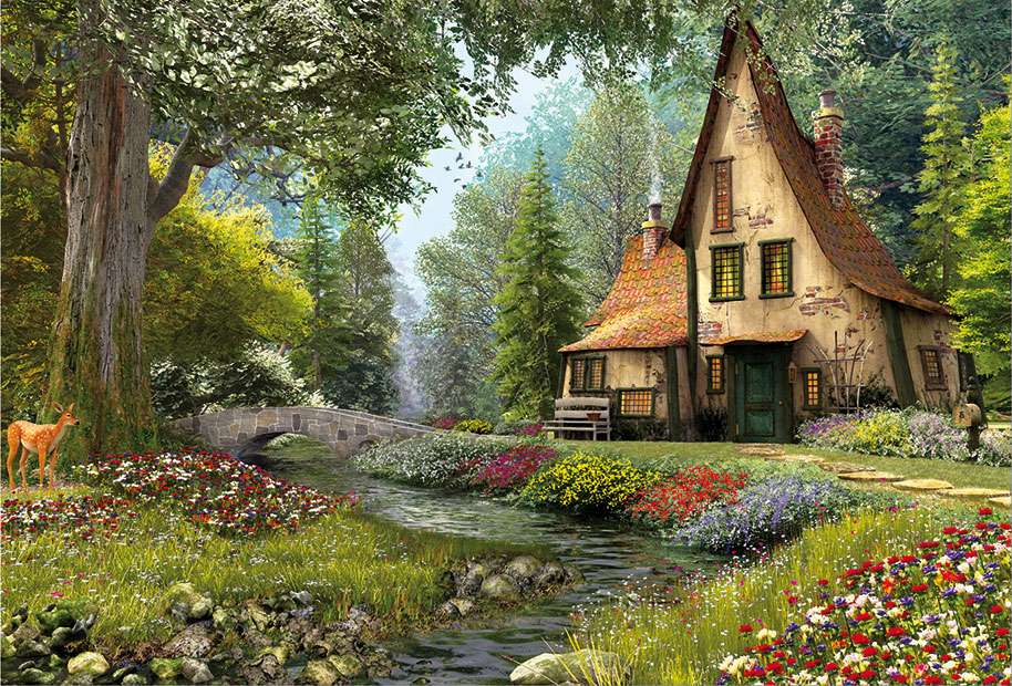 stary dom w lesie przy rzece puzzle online