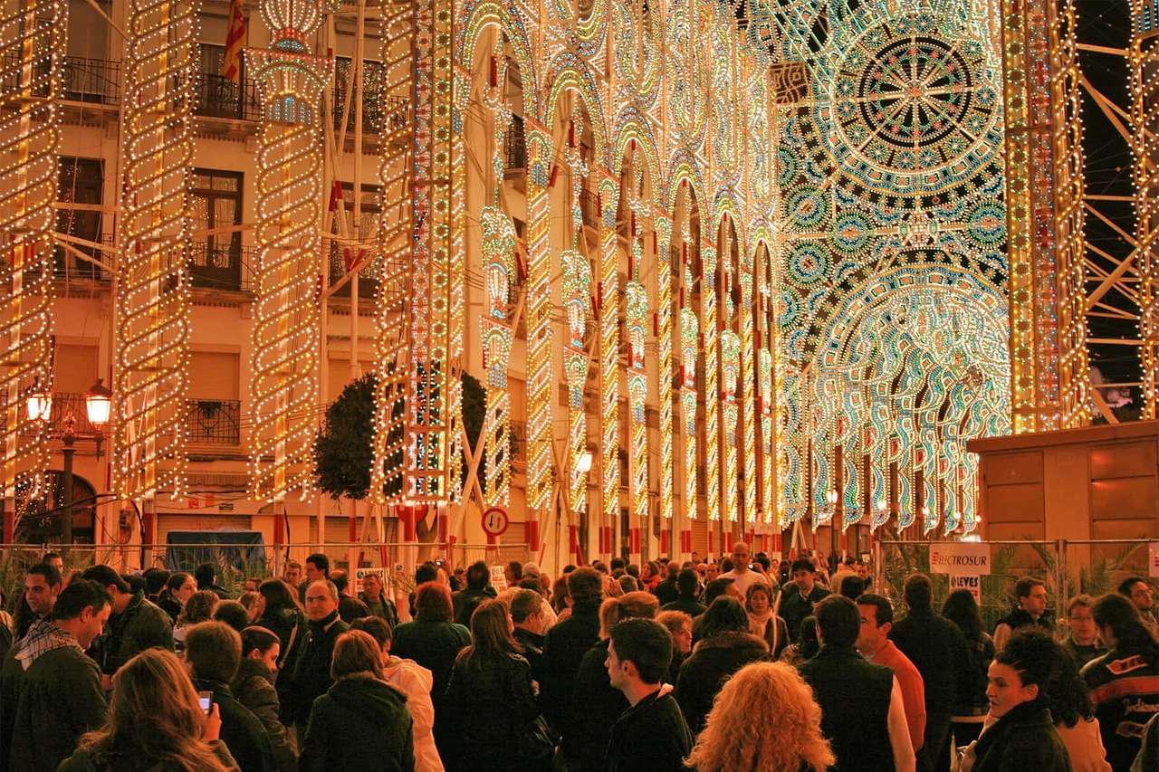 Dekoracja świateł w Maladze w Hiszpanii puzzle online