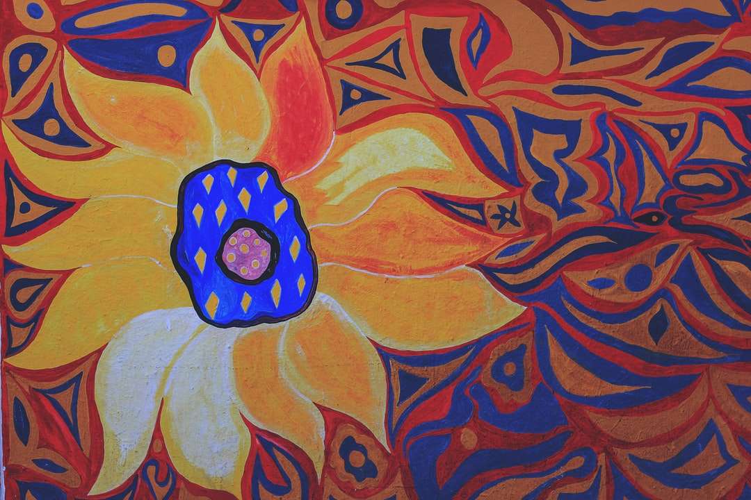 niebieski i żółty malowanie kwiatów puzzle online