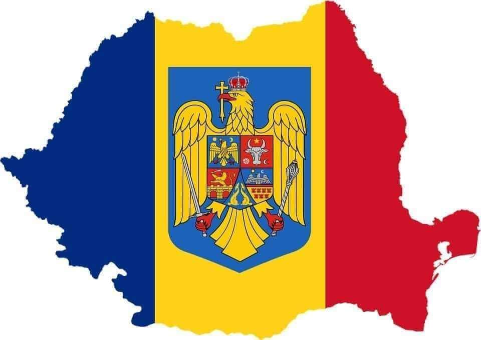 Mapa Rumunii z herbem puzzle online