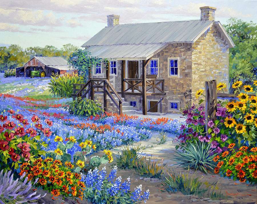 Malowanie domu polami kwiatów puzzle online