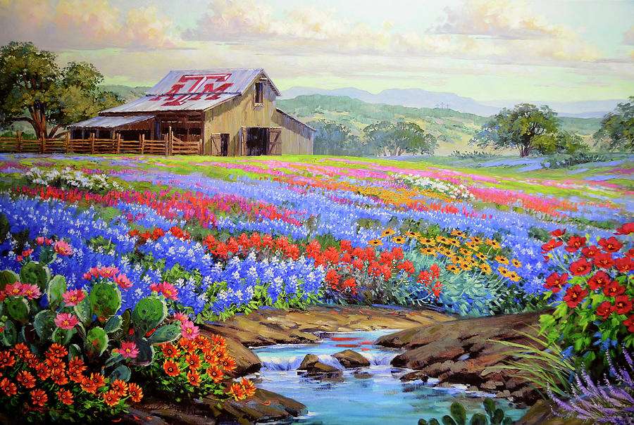 Malowanie domu polami kwiatów puzzle online