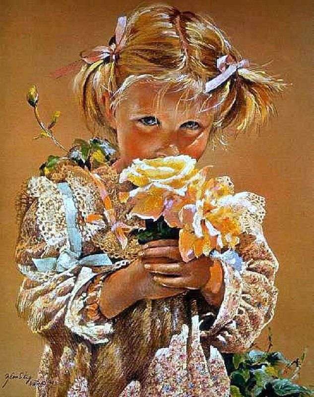 dzieczynka z kwiatami puzzle online