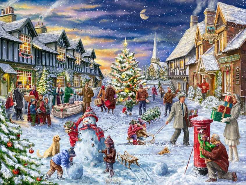Malowanie Świąt Bożego Narodzenia w zimowy krajobraz puzzle online