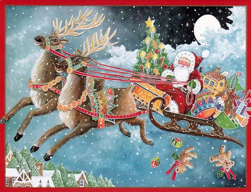 Malowanie Świętego Mikołaja z reniferem puzzle online