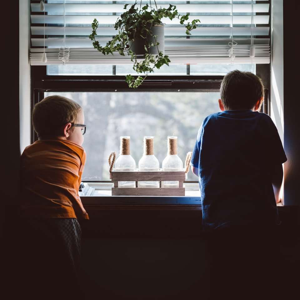 dwóch chłopców stojących przed oknem puzzle online