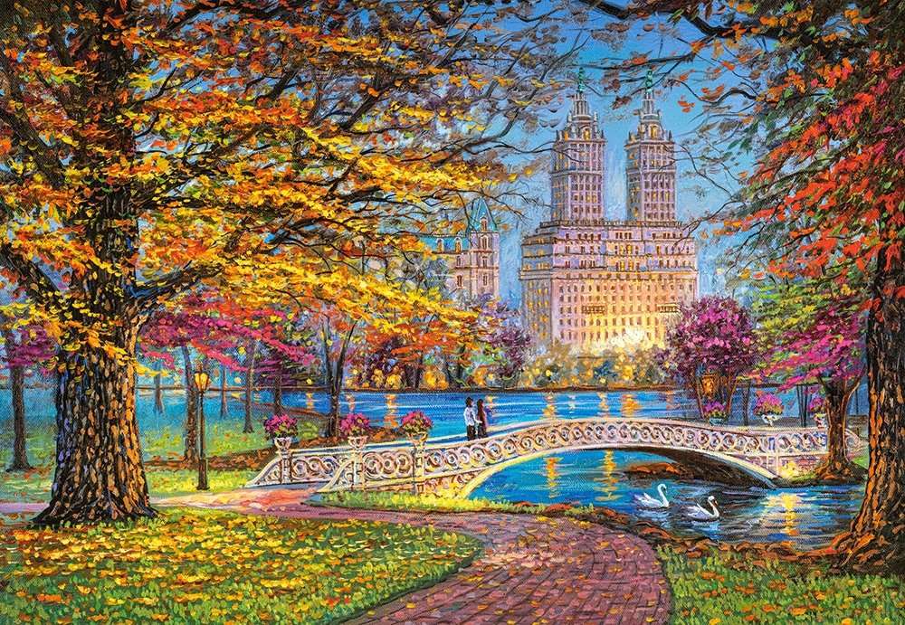 spacer nad rzeką jesienią puzzle online
