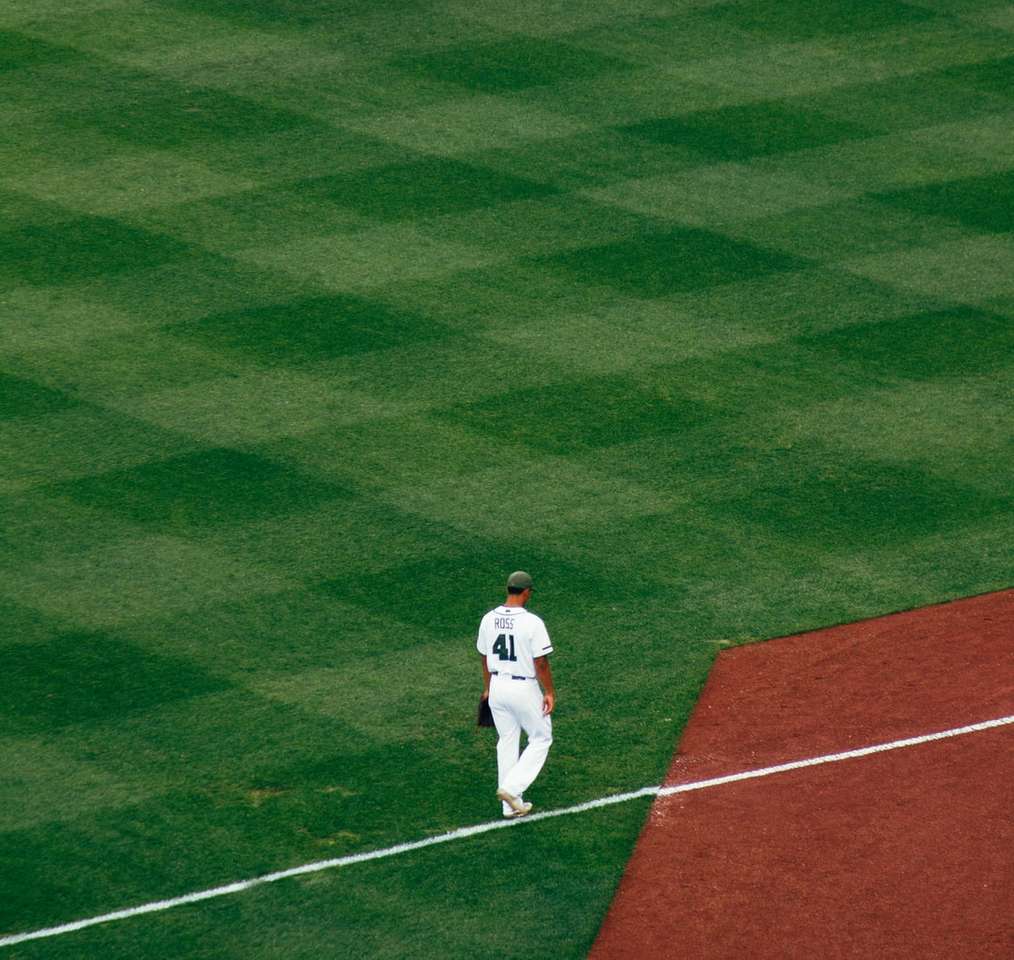baseballista stojący na polu kroki na białej linii puzzle online
