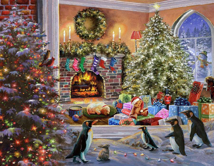 Malowanie świątecznego widoku przez okno puzzle online