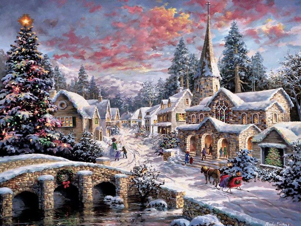 Malowanie Świąt Bożego Narodzenia w Małym Mieście puzzle online