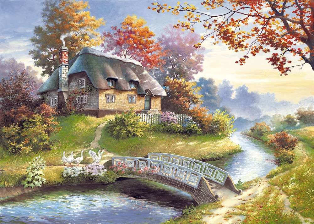 Malowanie domu nad rzeką puzzle online