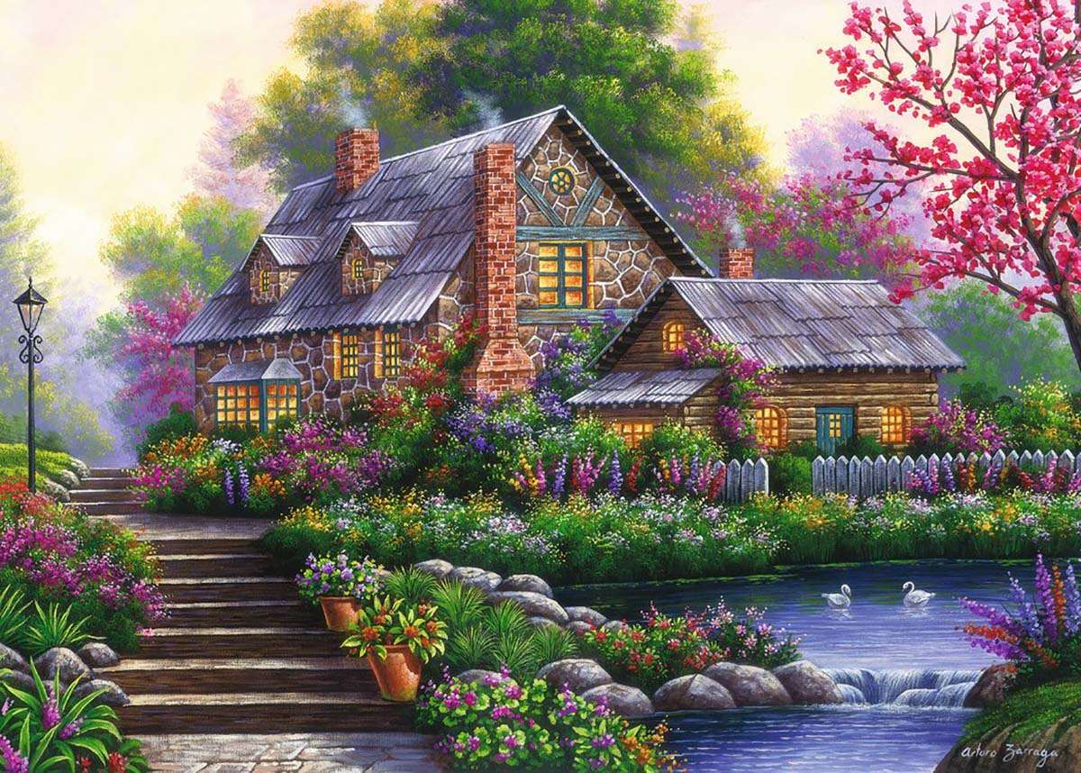 Malowanie domku i stawu puzzle online