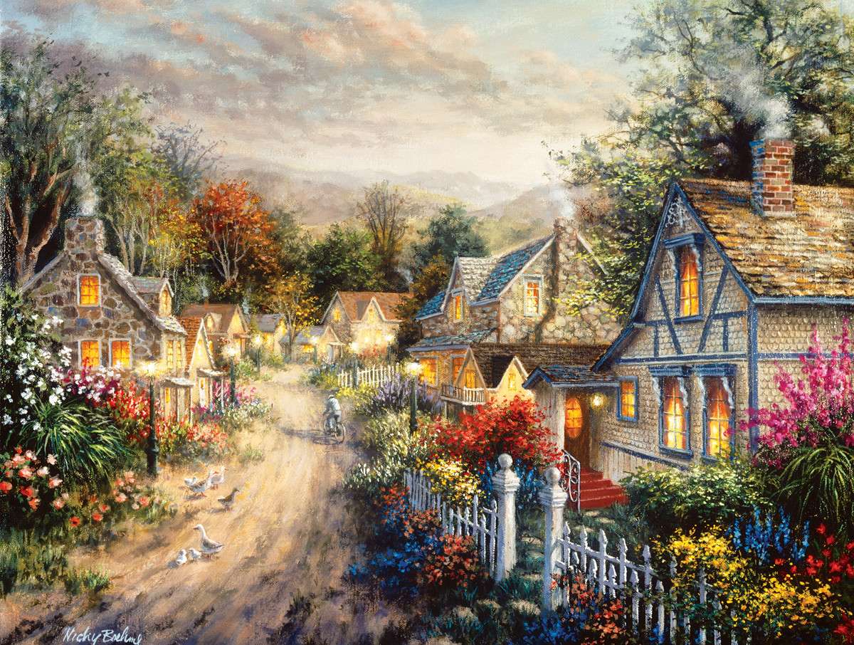 Malowanie Little Cottage Village puzzle online