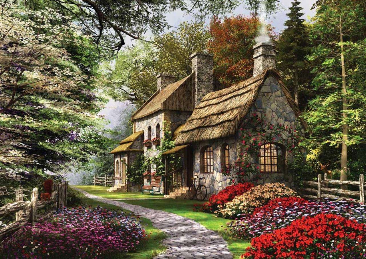 Malowanie domku w lesie puzzle online