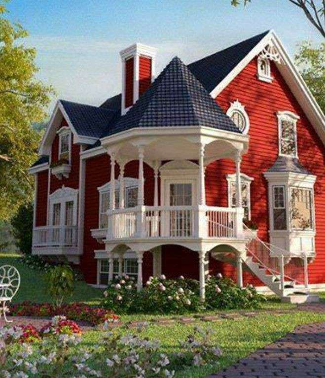 czerwony wiktoriański dom puzzle online