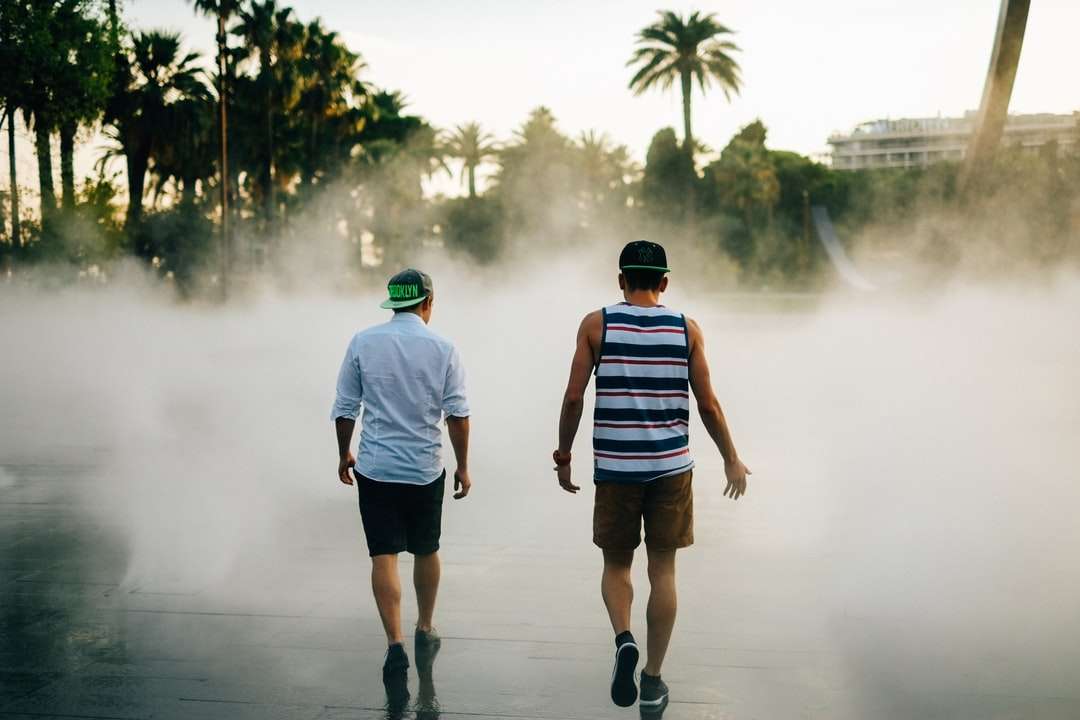 fotografia uliczna dwóch mężczyzn idących z przodu puzzle online