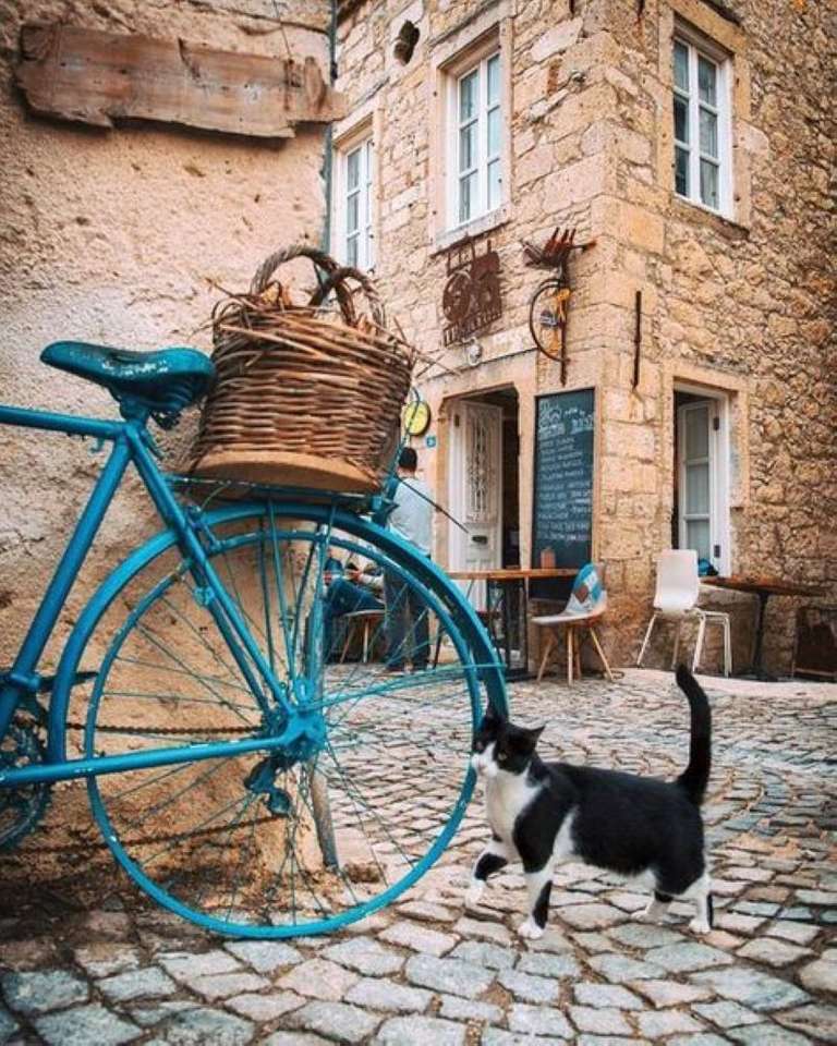 Aleja we Włoszech restauracja i kot puzzle online