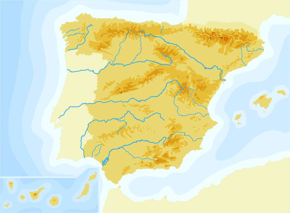 Puzzel van de reliëfs en rivieren van Spanje. legpuzzel