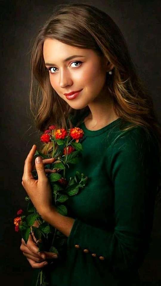 Dziewczyna z pięknymi kwiatami puzzle online