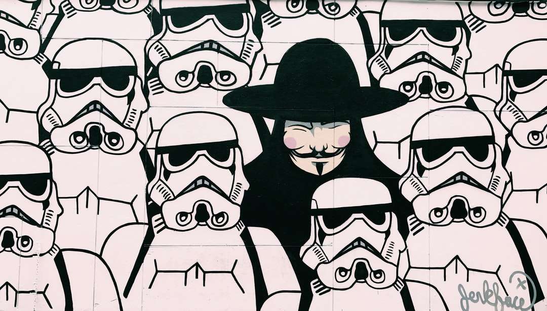 Malowanie Guya Fawkesa i Star Wars Stormtroopers puzzle online