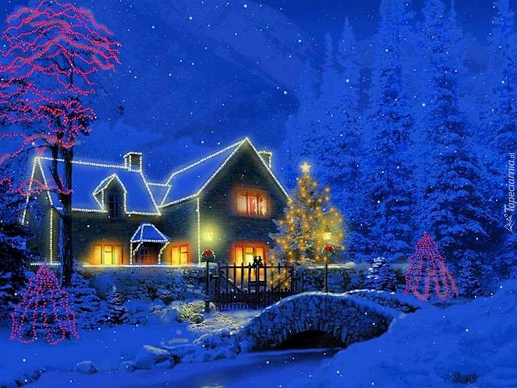 oświetlony dom zimą puzzle online