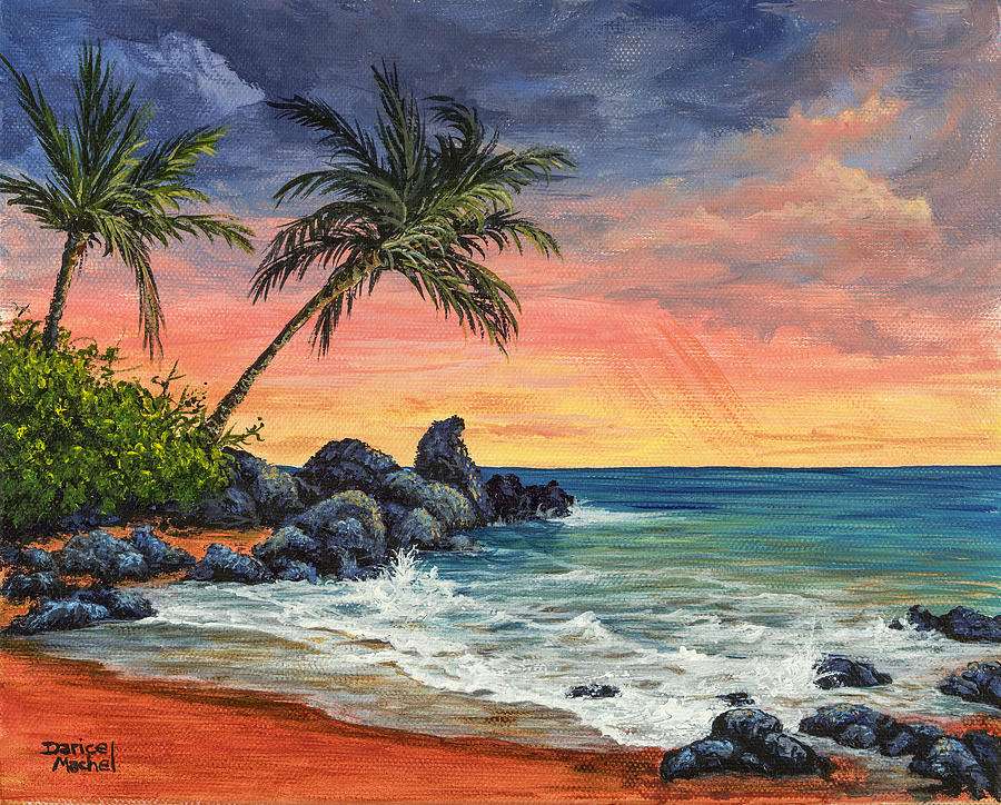 Playa de mar de colores con palmeras rompecabezas