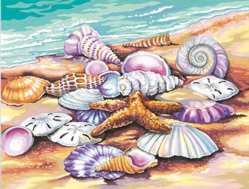 Malowanie muszelek i rozgwiazdy na plaży puzzle online