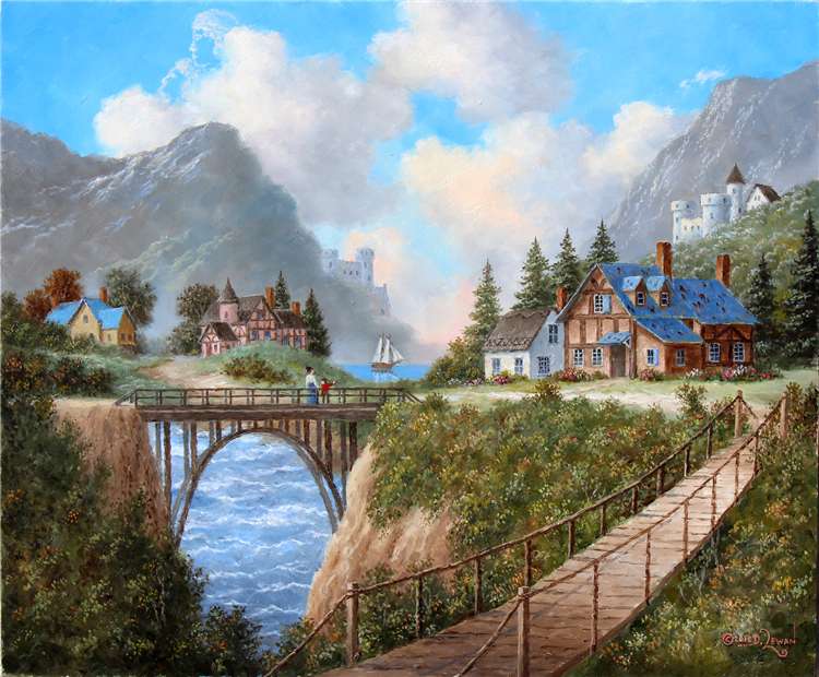 Malowanie gór nad jeziorem puzzle online
